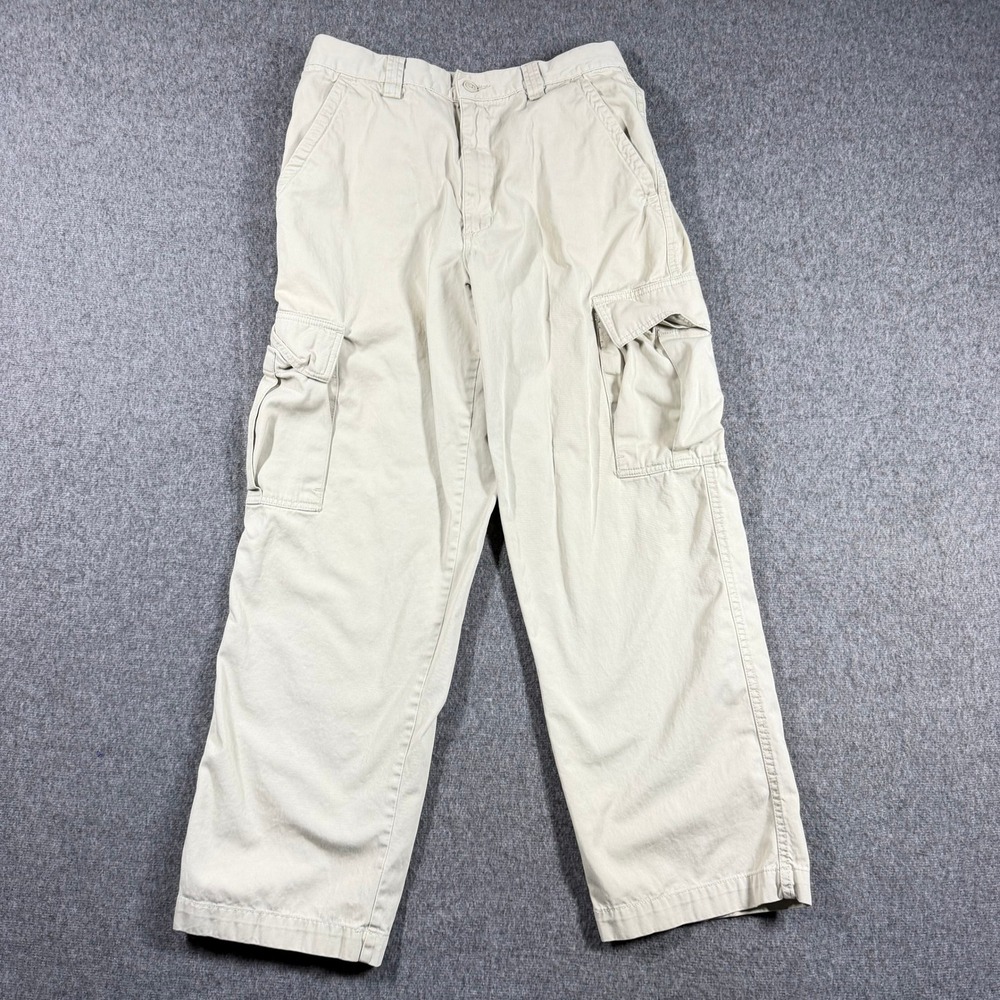 Y2K Old Navy Mens Cargo Pants 32x32 Khaki Tan Cotton Straight Leg Casual
